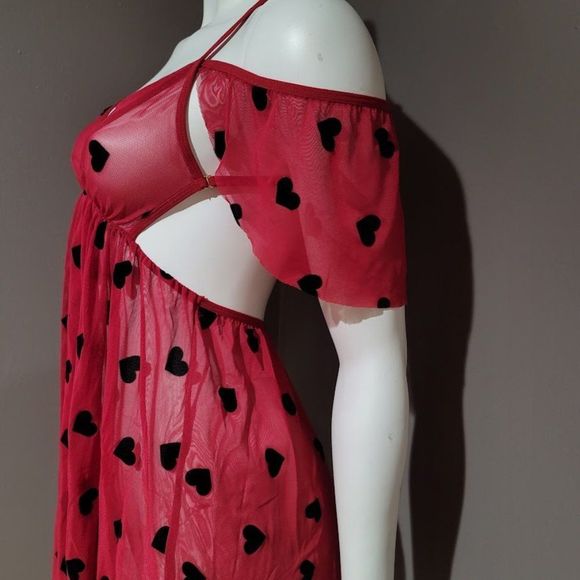 Heart Print Ruffle Mesh Slip Lingerie - Picture 3 of 7